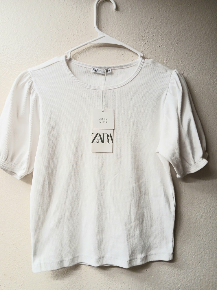 zara white short sleeve shirt women size M