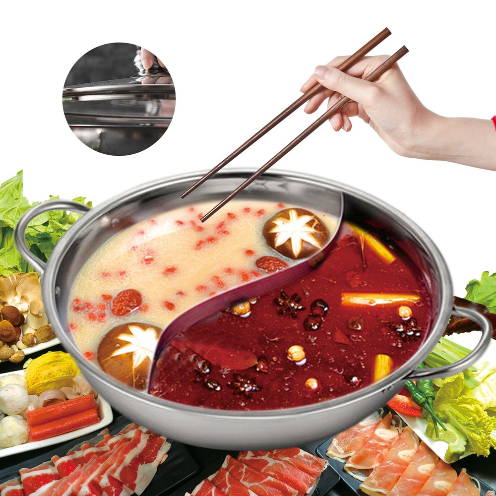 Stainless Steel Shabu Hot Pot with Lid for Induction Cooking Dual Side Soup Nabe