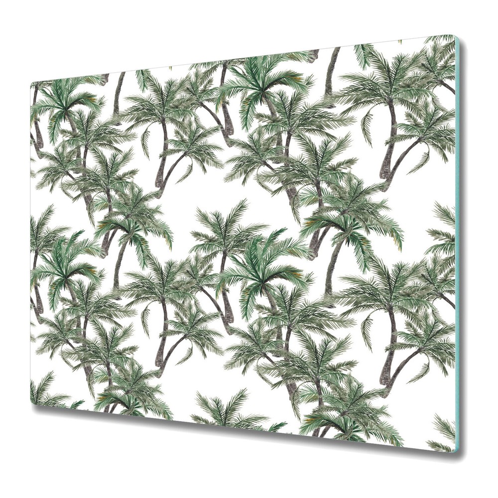 Tempered Glass Worktop Saver Kitchen Tropical palms green and brown 60x52