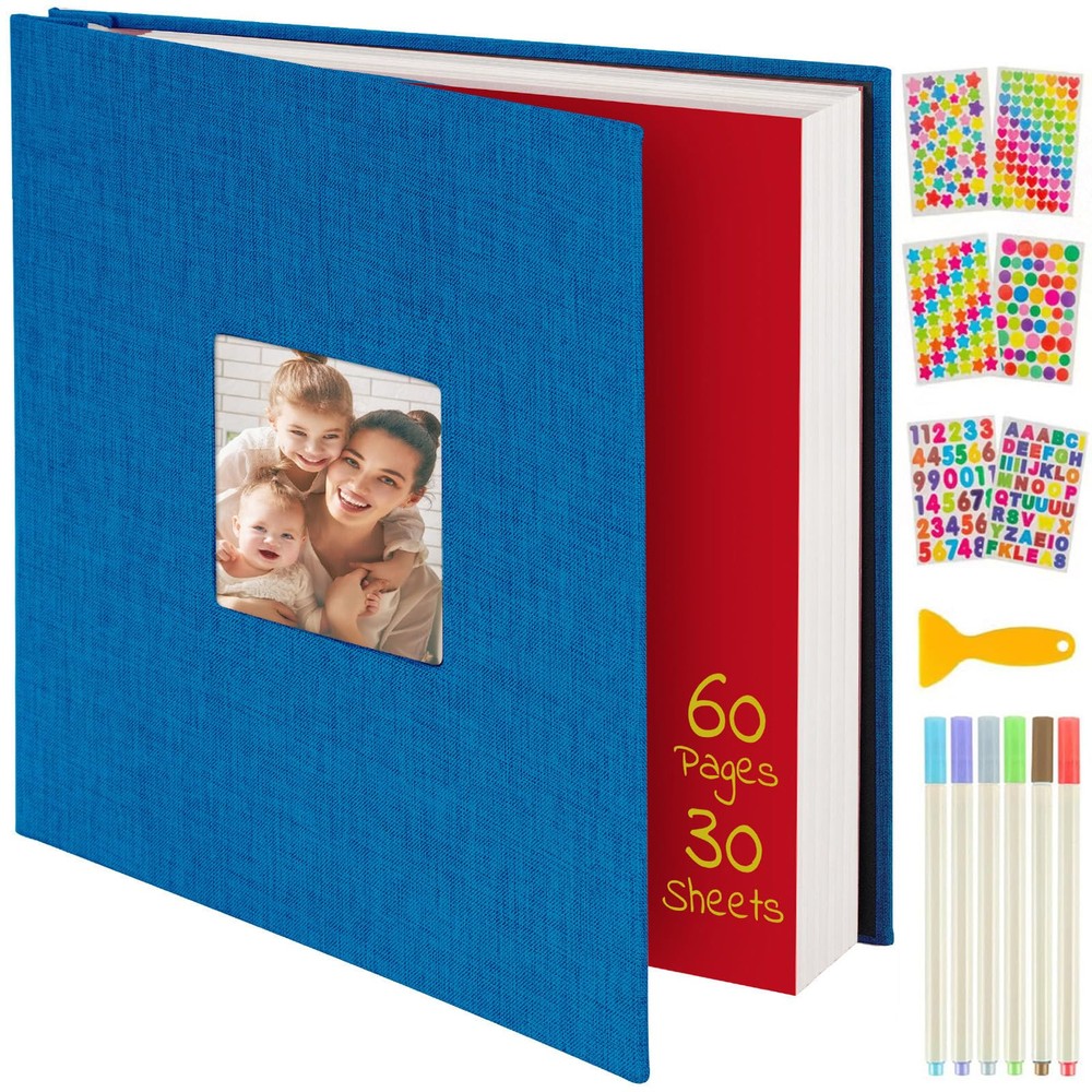 Photo Album Self Adhesive Pages 60 Pages Linen Scrapbook Album, DIY Baby Memo...
