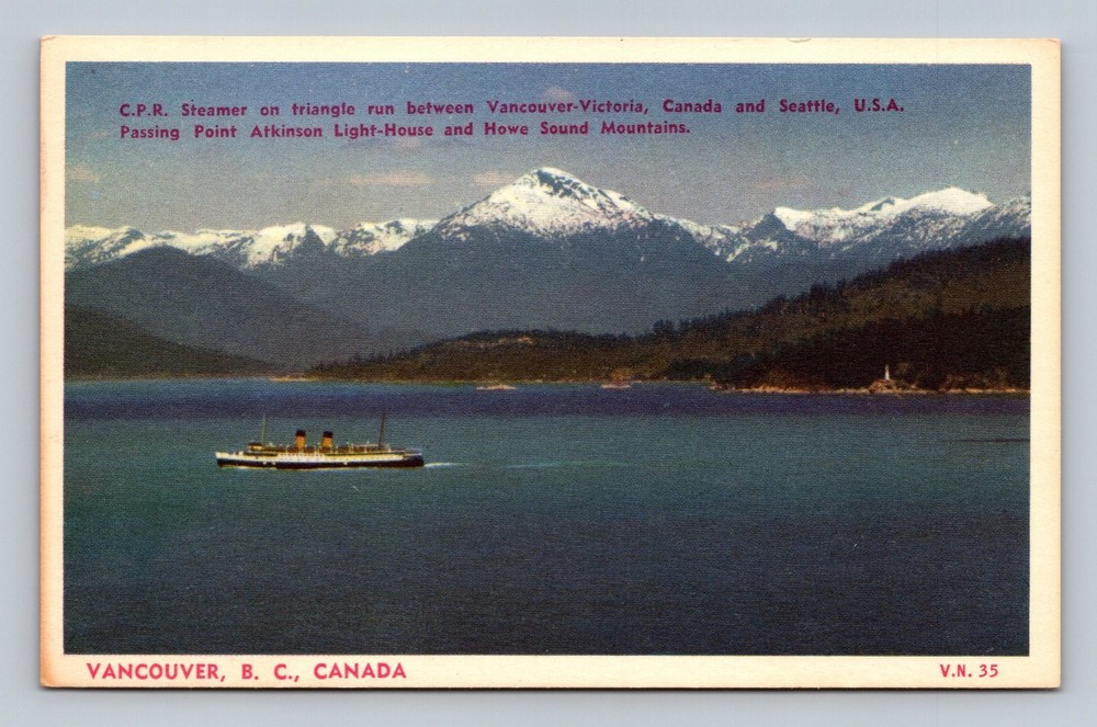 Vintage Vancouver BC Canada CPR Steamer & Howe Sound Mountains Postcard