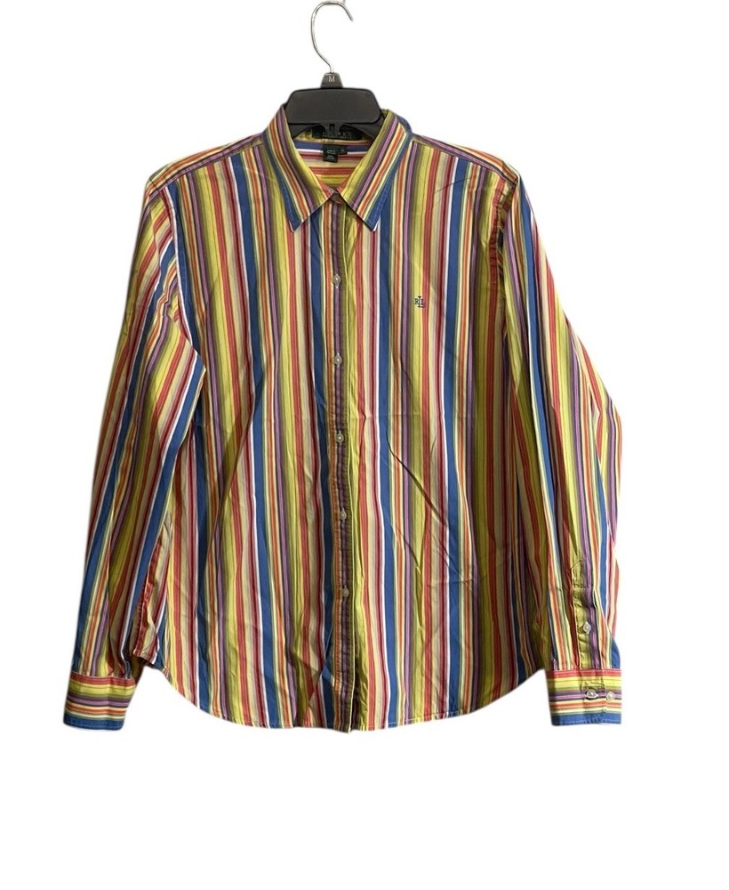 Lauren Ralph Lauren XL Striped Cotton Button Down Shirt Multicolor Rainbow