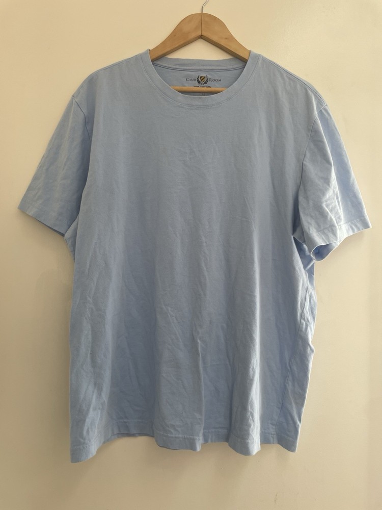 Club Room Men's Classic Solid Light Blue Cotton Crewneck Short Sleeve Shirt L