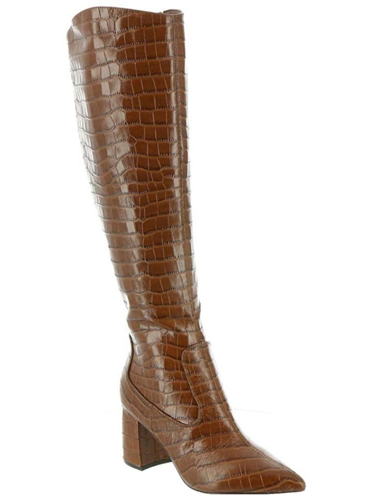 MARC FISHER Womens Brown Croc Toe Block Heel Leather Boots Size 10