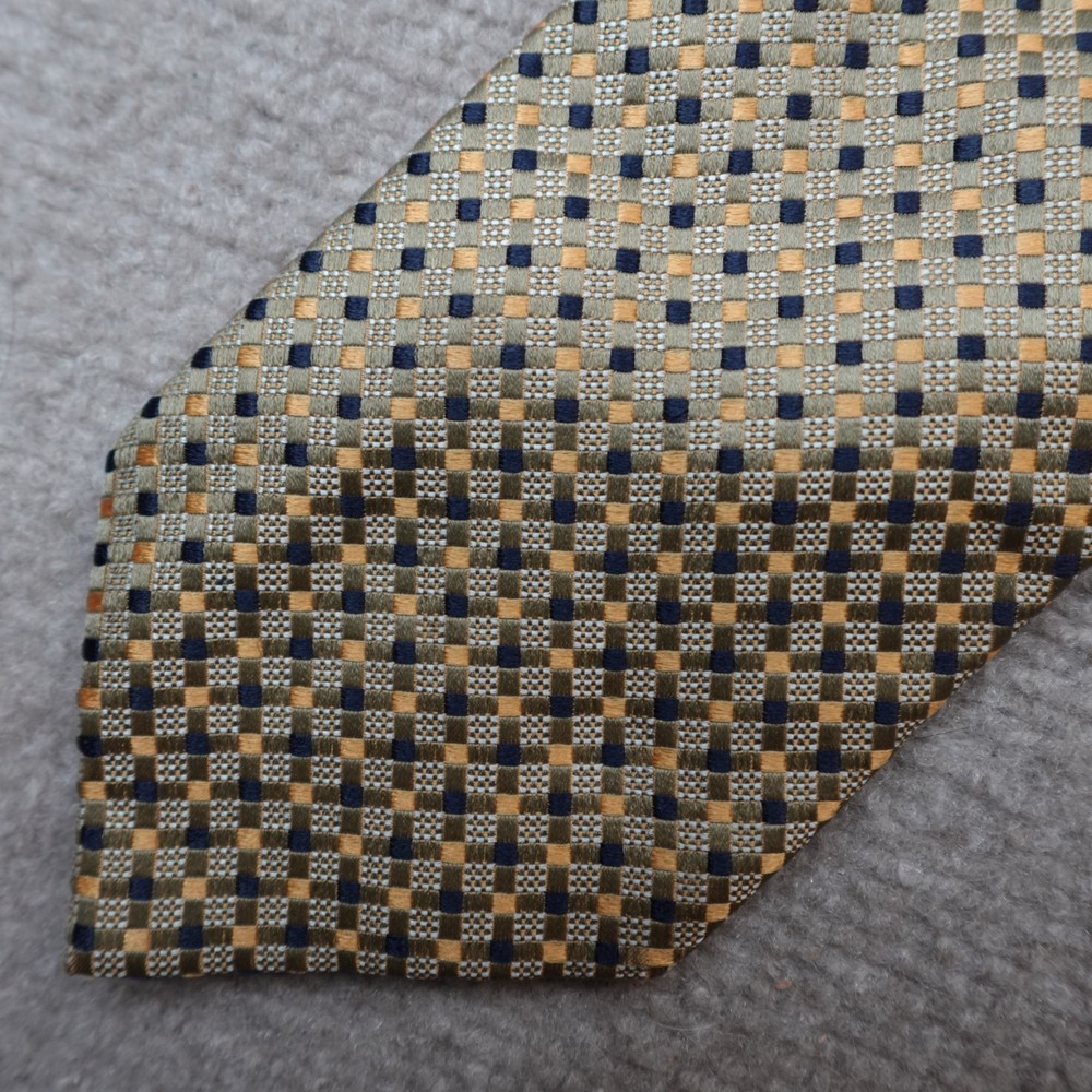 Ermenegildo Zegna Tie Yellow Blue Dots Geometric Silk Made In Italy