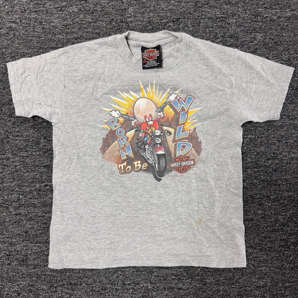Vintage Toddlers Harley Davidson Looney Tunes T-Shirt Grey - Size S(6/8)