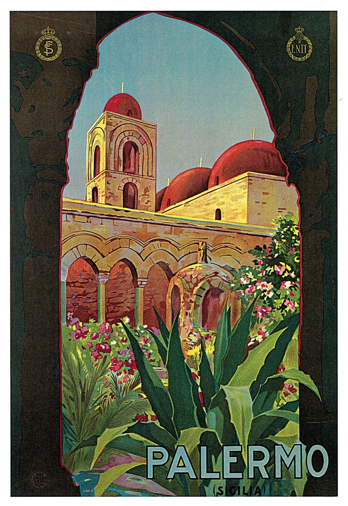 Decor Palermo Sicilia Italy Travel Poster. Fine Graphic Design. Wall Art. 1964