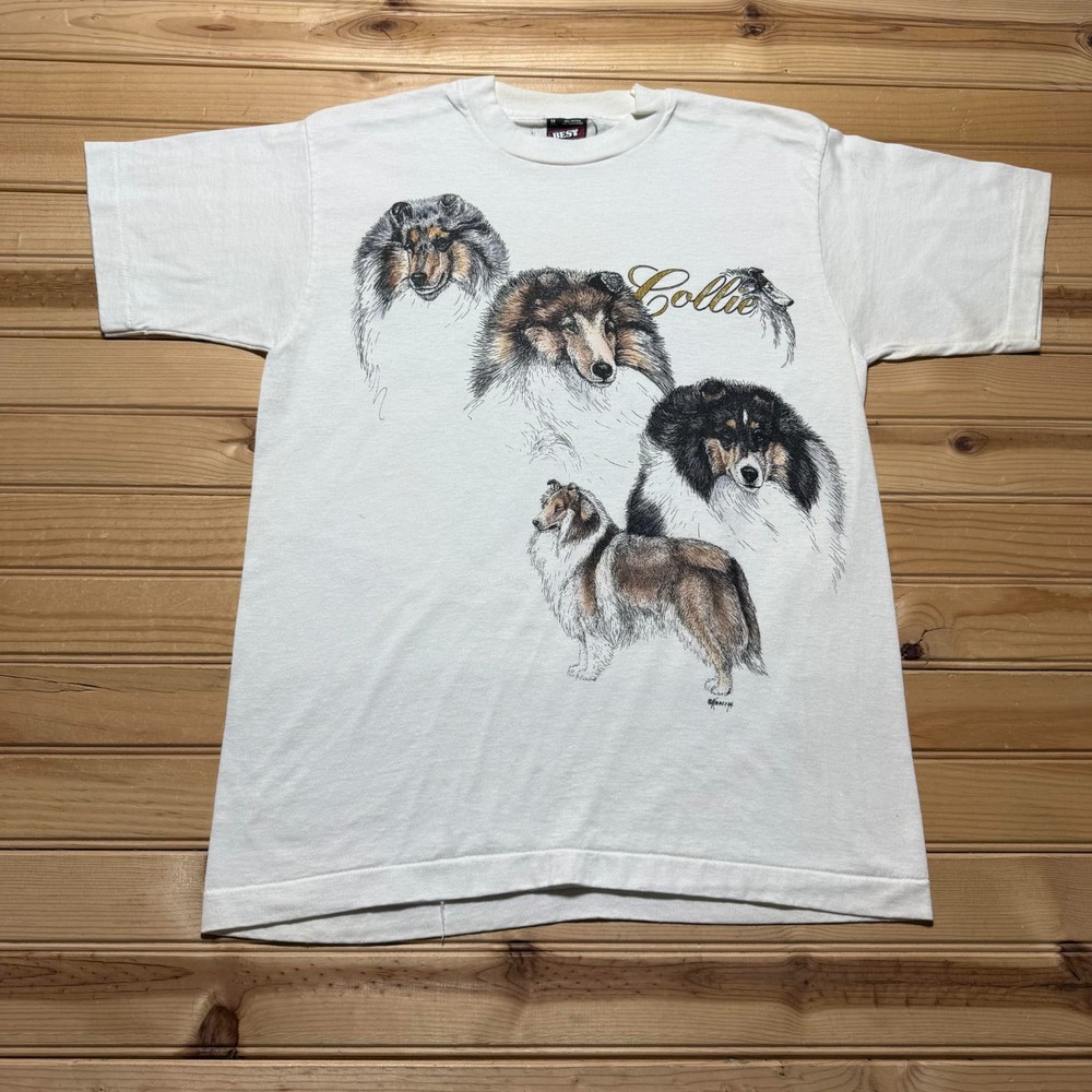 Vintage 1994 Collie Dog Breed Pets Single Stitch Graphic T-Shirt USA Made Medium