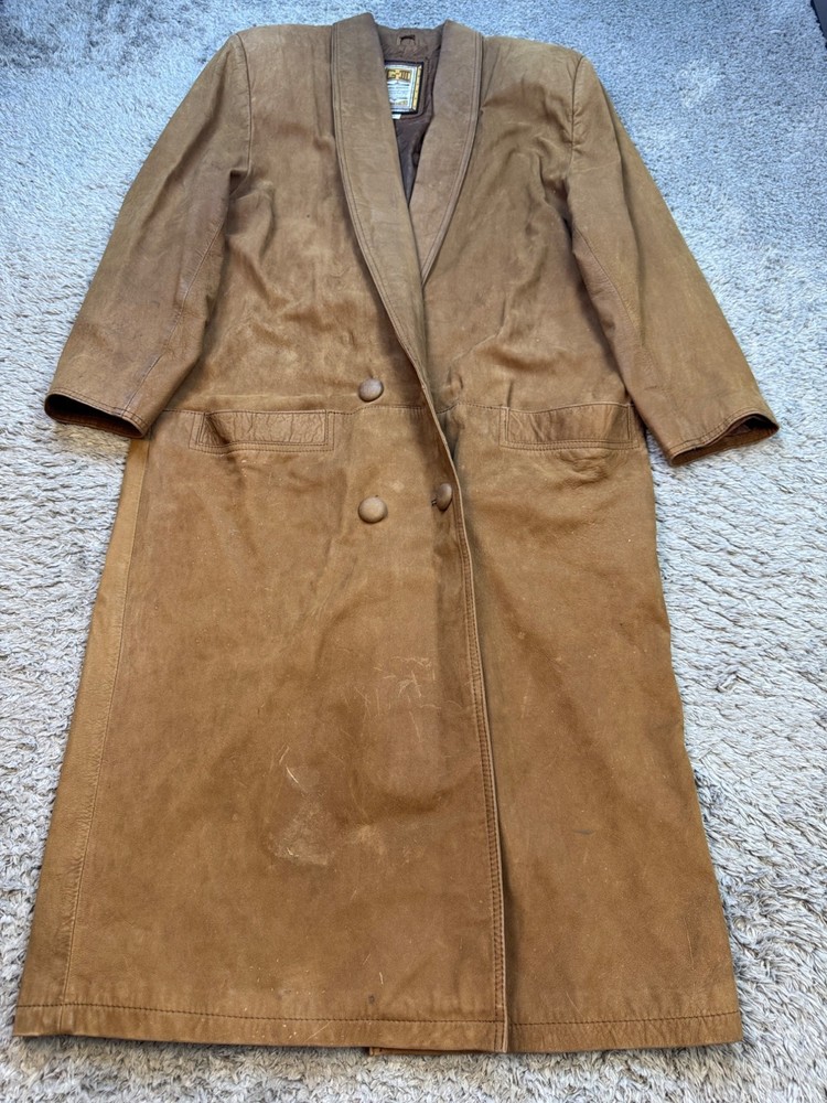 Global Identity Leather Jacket Women Large G-III Suede Double Breasted Trench