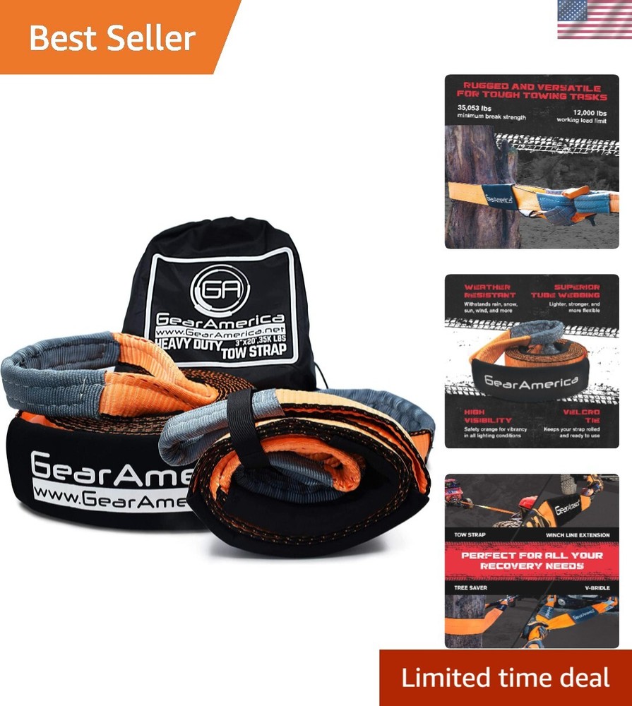 GearAmerica Heavy-Duty Tree Saver and Tow Strap Bundle 3x8 and 3x20 with 35K lb Capacity