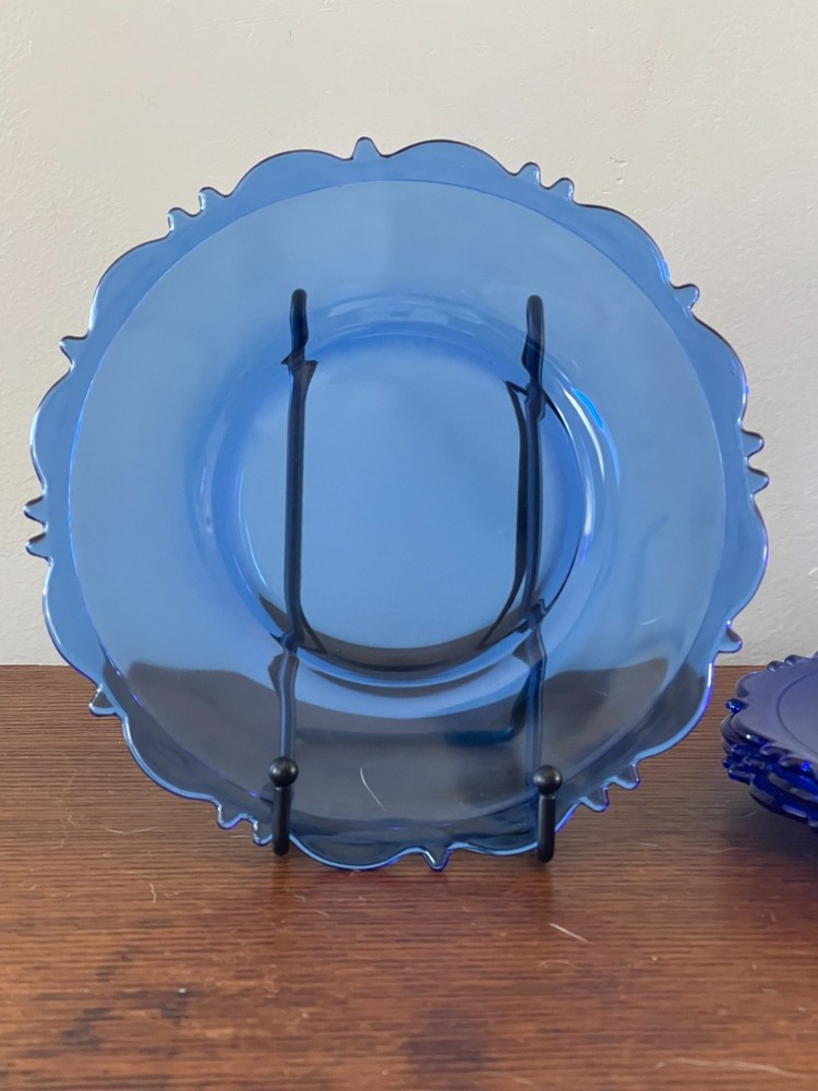 Set of 4 Vintage Cobalt Blue Glass Plates – 8
