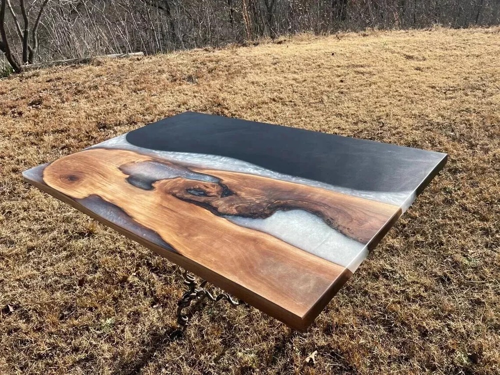 Black & White Epoxy Resin Dining Table Top, Live Edge Epoxy Table Top, Home Deco