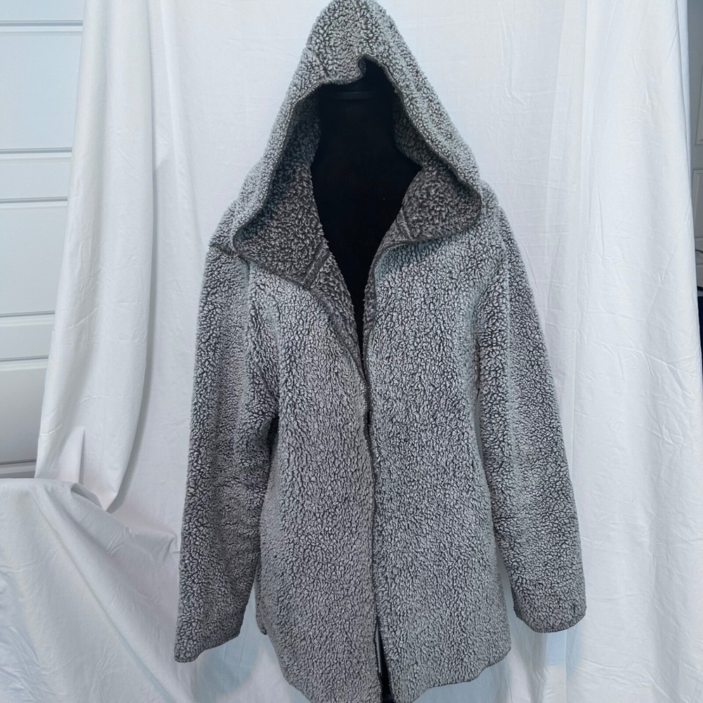 PINK Victorias Secret Open Front Sherpa Fleece Hoodie Gray Size M/L