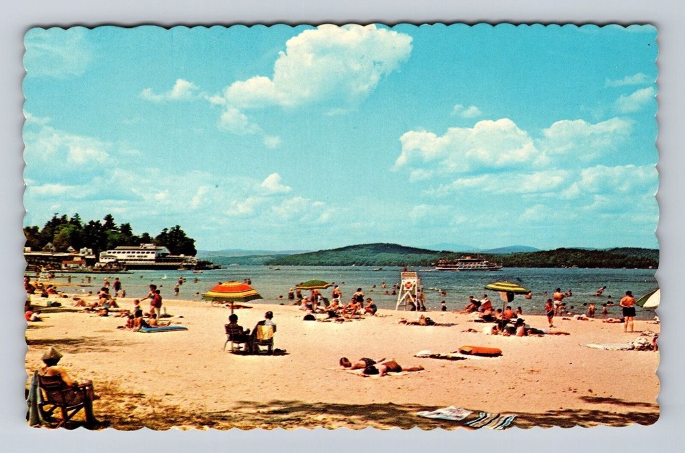 Weirs Beach NH-New Hampshire, Endicott Rock Park Beach, Vintage Postcard