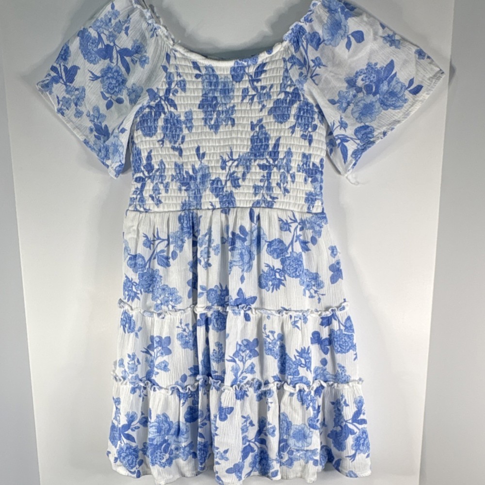 Art Class Girls Fit & Flare Blue White Floral Knee Length Dress Size M (8)