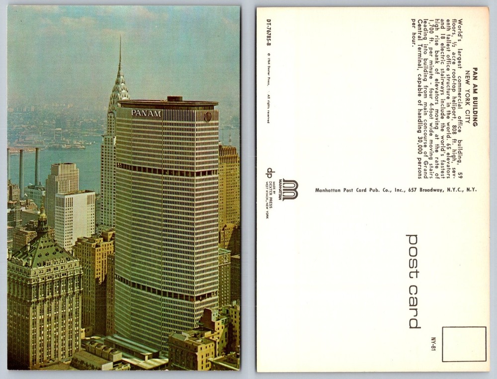 Pan Am Building NYC Postcard 1964 Dexter Press World's Largest Office Building