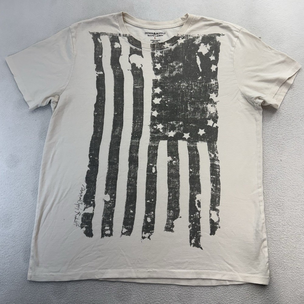 Denim Supply Ralph Lauren T Shirt Large White Muted American Flag Short Sleeve
