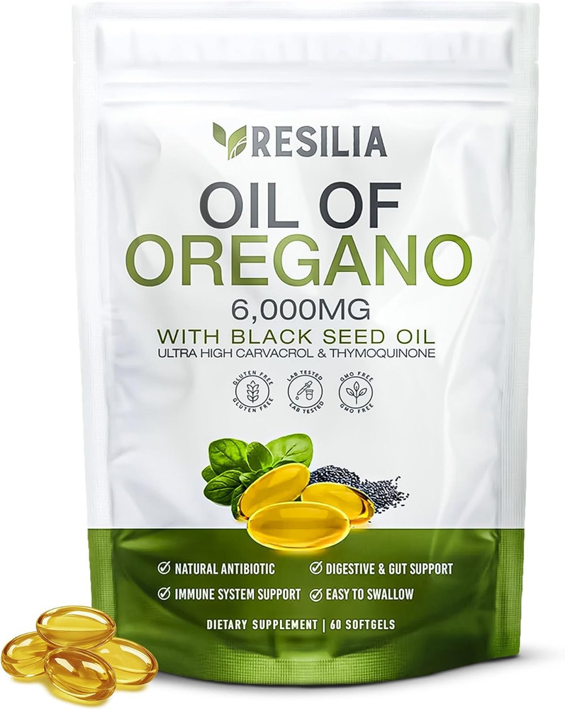 Resilia Softgels with Black Seed Oil 6000Mg – Organic Oregano Oil Capsules for I