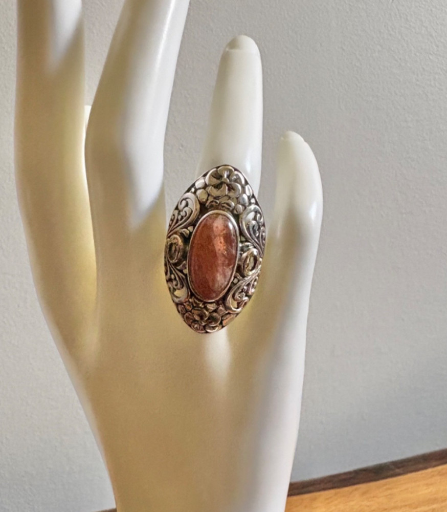 Bali Legacy Sri Lanken Sunstone, Brazilian Citrine Ring in Sterling - Size 7