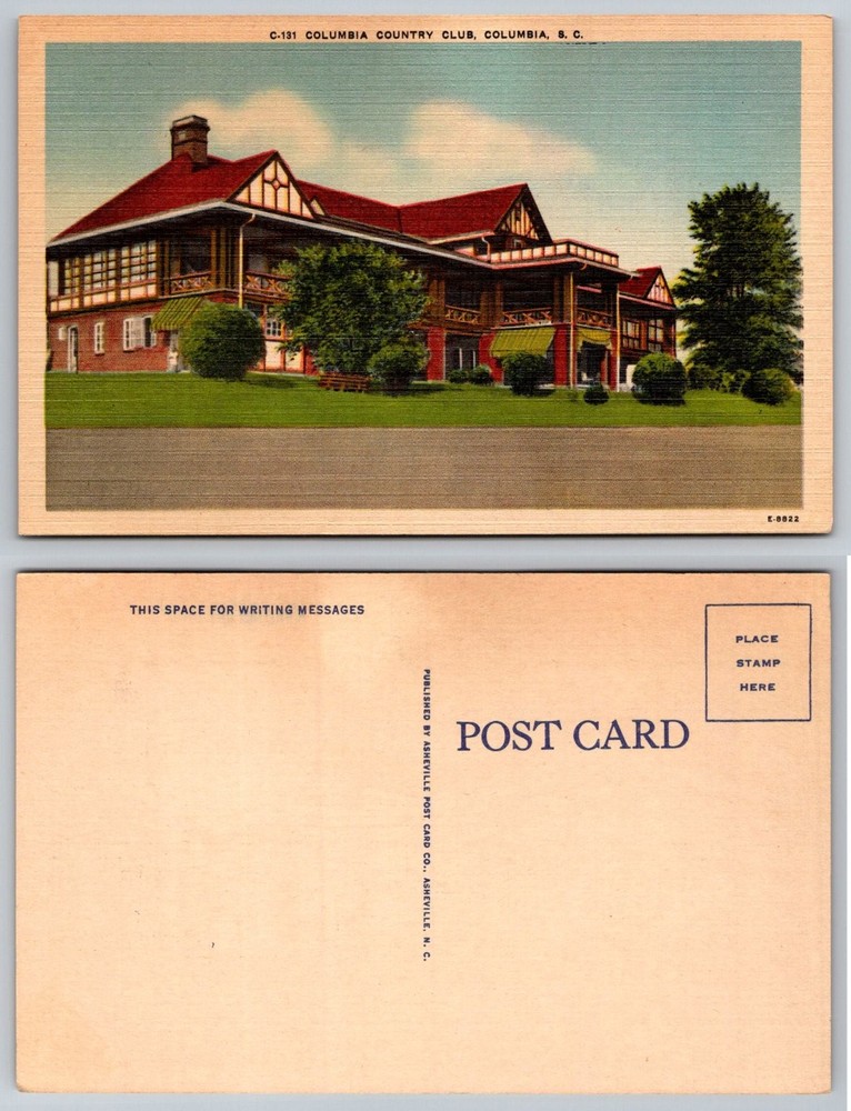 Vintage Linen Postcard Columbia Country Club Columbia SC Asheville Post Card Co