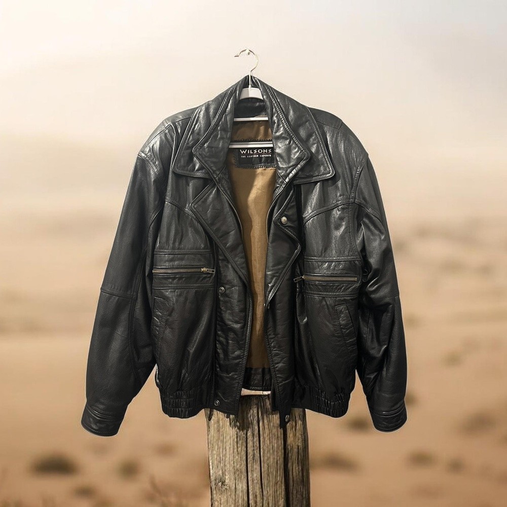 Wilsons Leather Bomber Biker, Size Large, Black, Great Condition