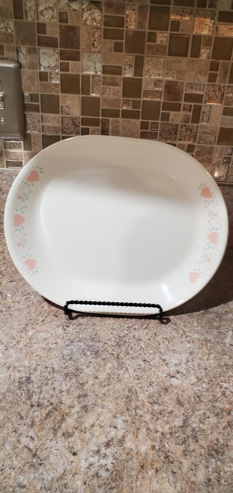 Corelle Forever Yours 12 inch Oval Serving Platter Pink Hearts & Tulips