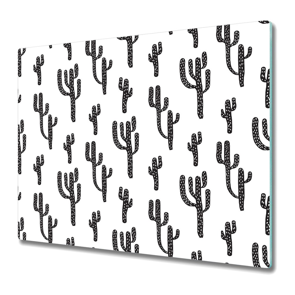 Tempered Glass Worktop Saver Kitchen Black and White Cactus 60x52