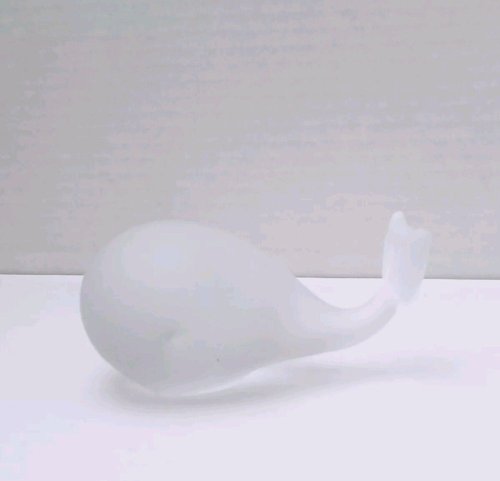 Whale Paperweight Whimsical Clear Frosted Satin Fish Figurine Glass Decor