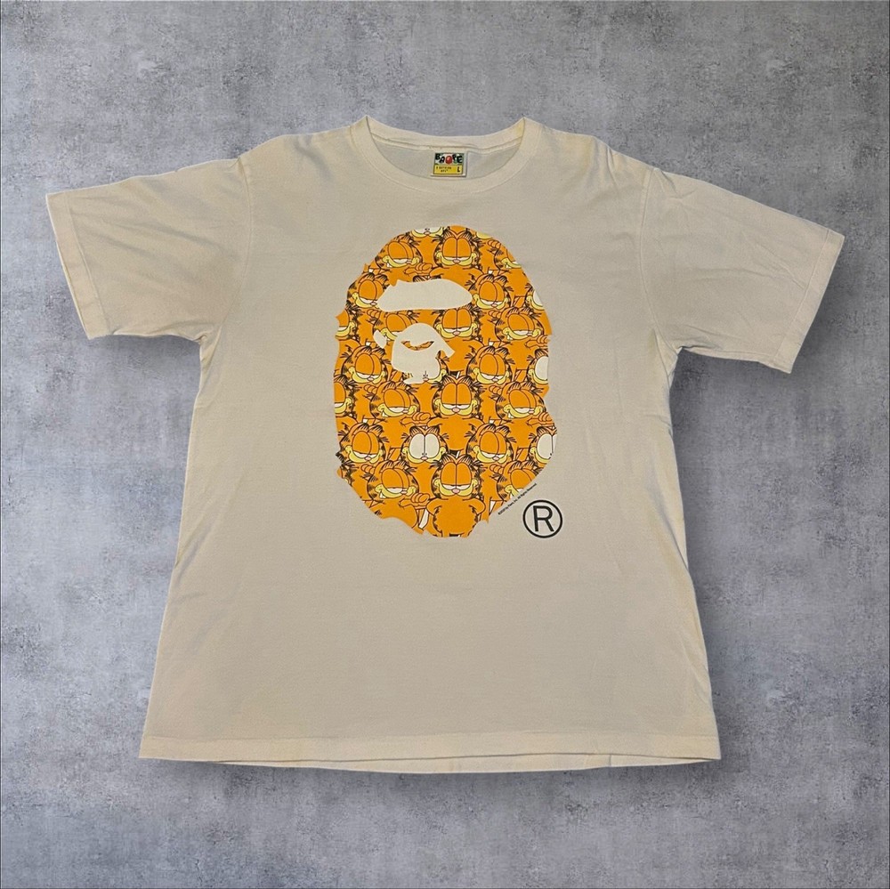 BAPE x Garfield Ape Head Logo #4 Tee Shirt White - Size Large - Used