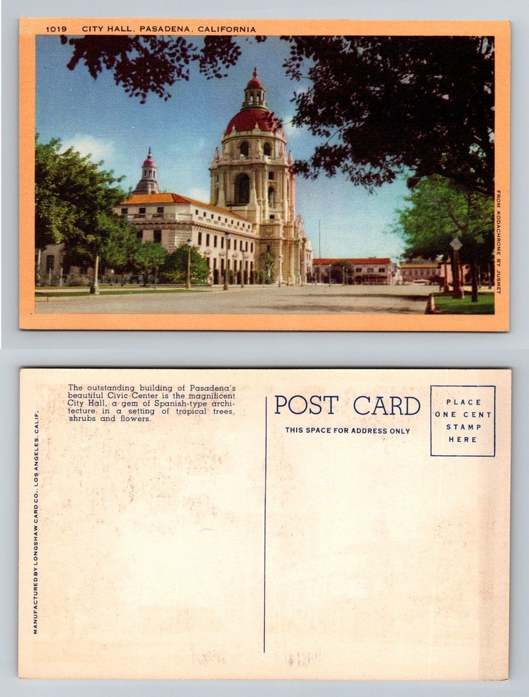 Pasadena CA-California, City Hall Civic Center Architecture Vintage Postcard