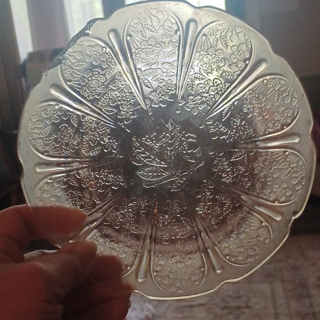 Clear Pressed Glass Floral Decorative Plate, Round, Glossy Finish