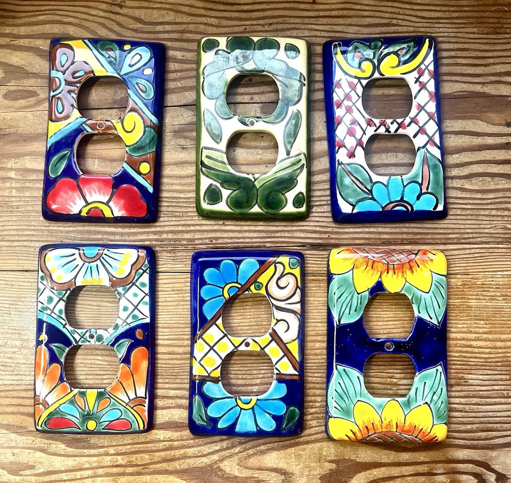 Vintage Mexican Handpainted Floral Ceramic Toggle Switch Wall Plate