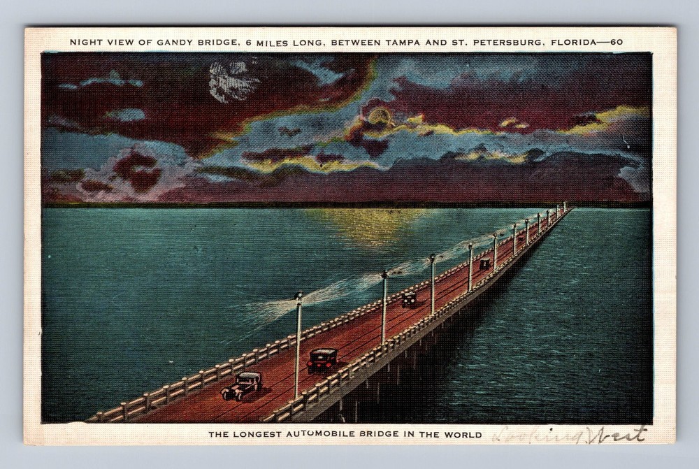 St Petersburg FL-Florida Gandy Bridge Aerial Vintage Postcard Post