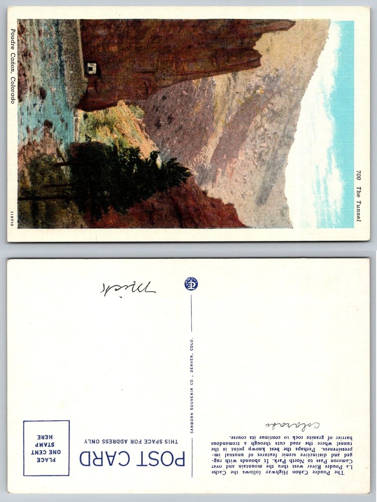 Poudre Canyon Colorado The Tunnel Vintage Postcard Cache La Poudre River Scenic
