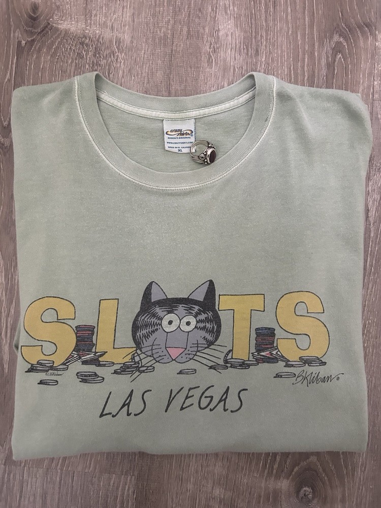Vintage Crazy Shirts Hawaii B Kliban Cat T Shirt Men's XL Las Vegas Slots Tee