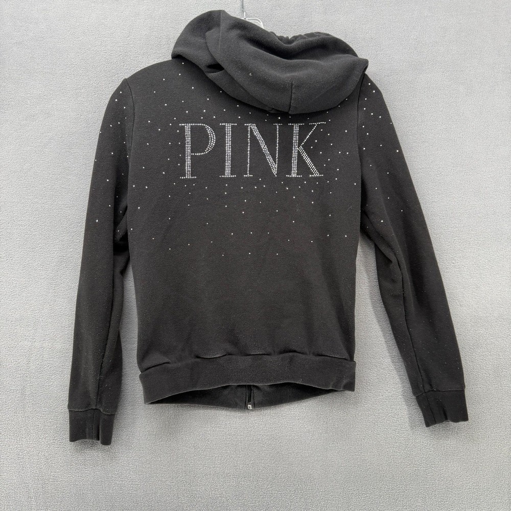 PINK Victoria's Secret Rhinestone Zip Up Hoodie Lightweight Sweatshirt Black XS