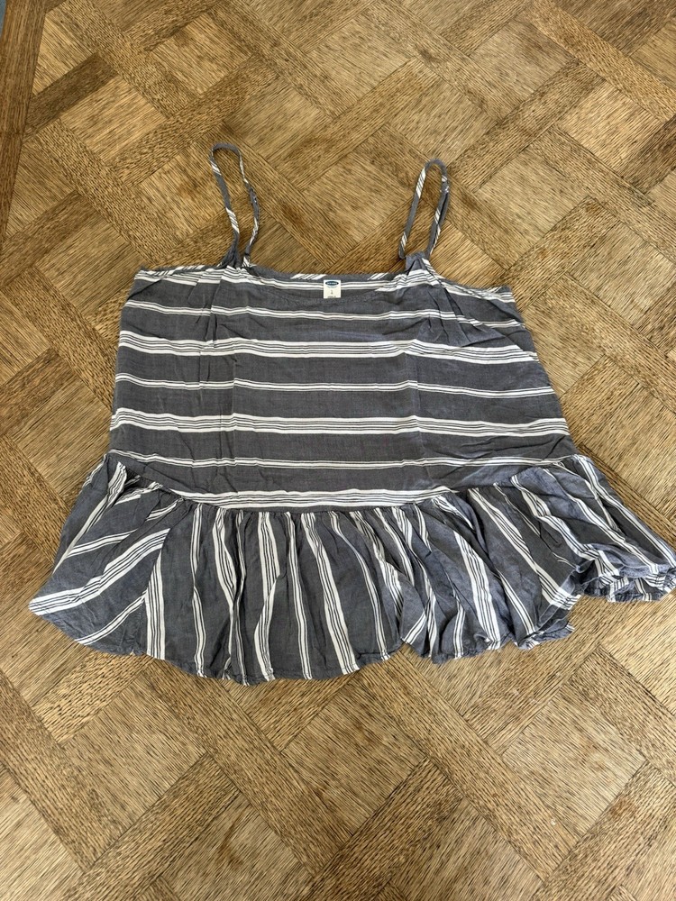 Old Navy Striped Ruffle Camisole Tank Top Sleeveless Gray White Size L