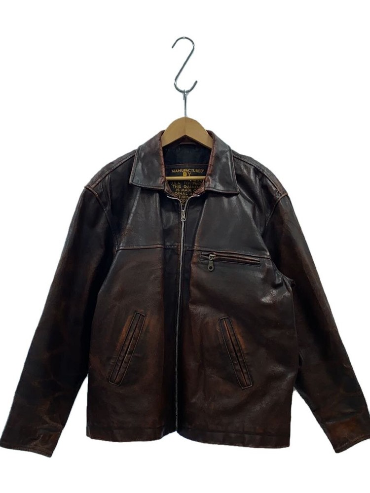 Men's Brown Leather Blouson Jacket Size L Style BRW2296