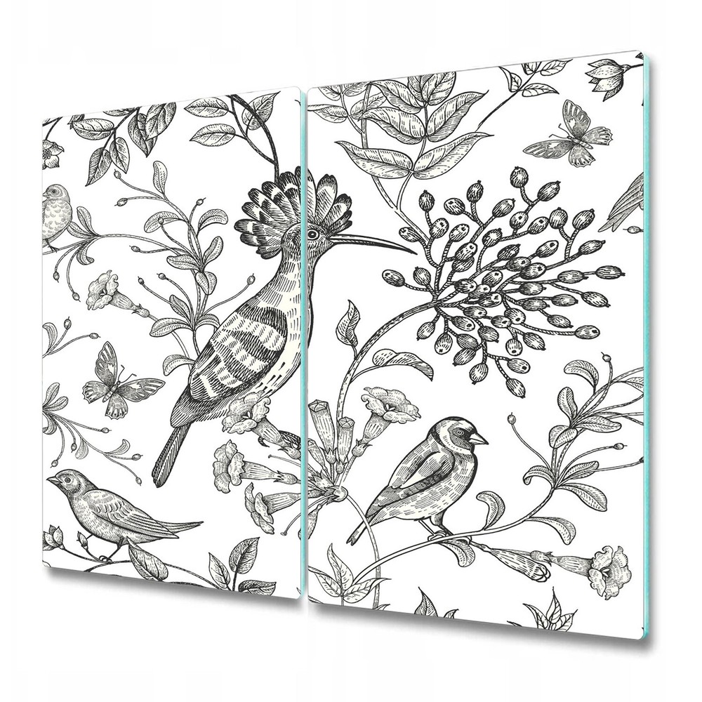 Glass Bread Board Kitchen Worktop Saver Kitchen Birds sketch white 2x30x52