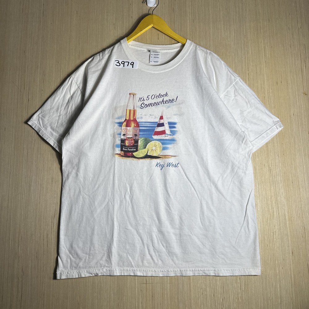 Vintage Y2K Key West Graphic Shirt XL White It's 5 O'clock Somewhere Men's
