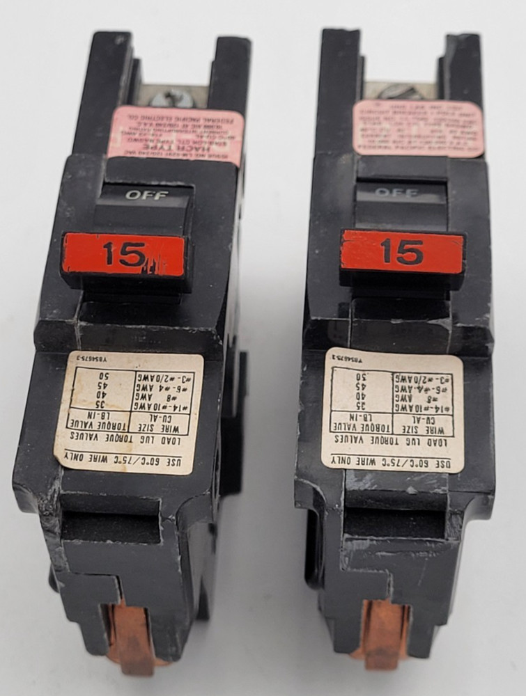FPE NA115 15A 1-Pole Stab-Lok Federal Pacific Circuit Breaker (Lot of 2) USED