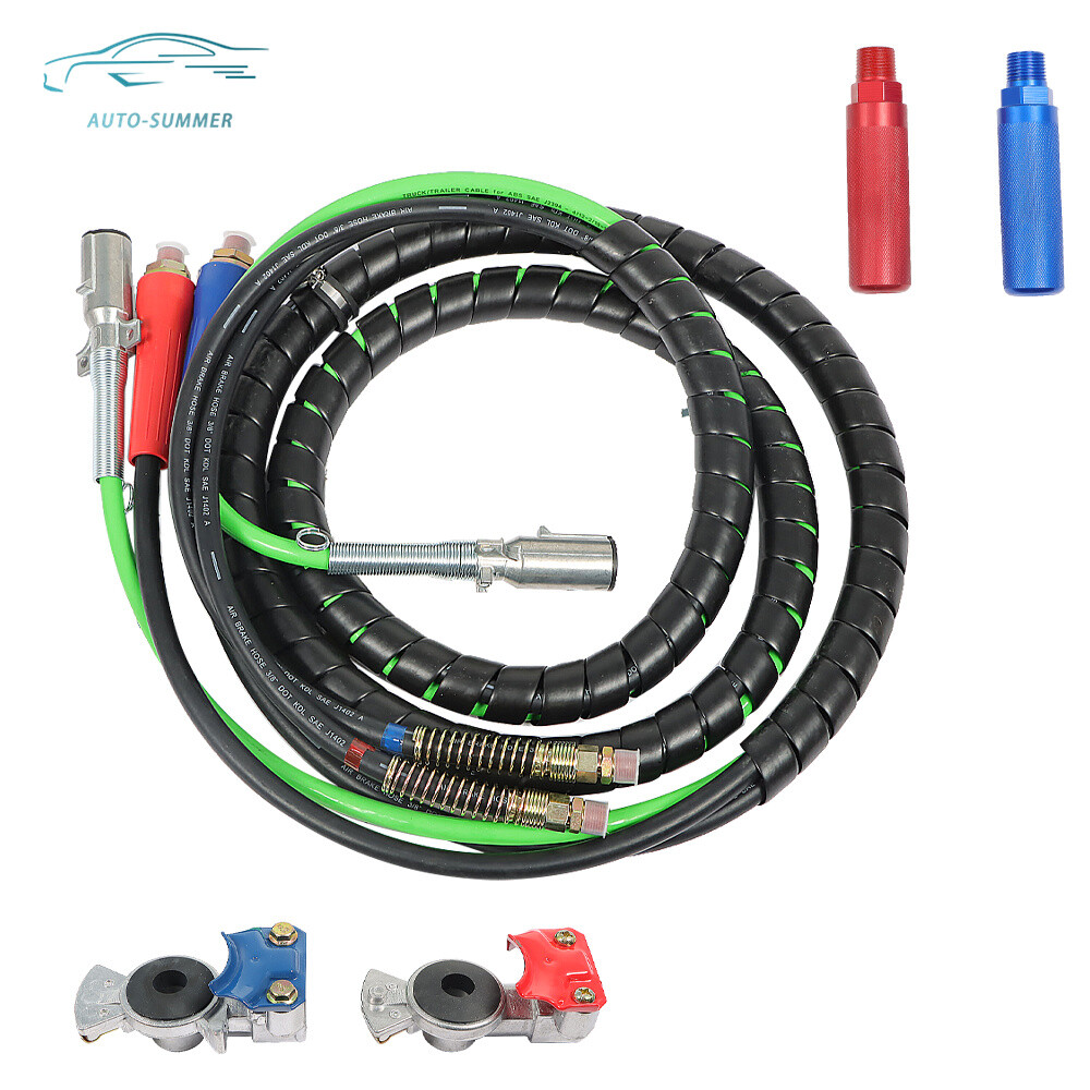 15ft 3-in-1 ABS Rubber Air Line Kit for Semi Trucks – 7-Way Electrical Cables-image