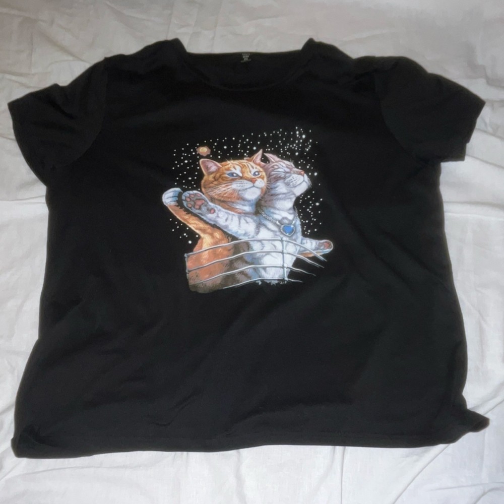 SHEIN Women's Cat Graphic Black 2XL Plus Size T-Shirt