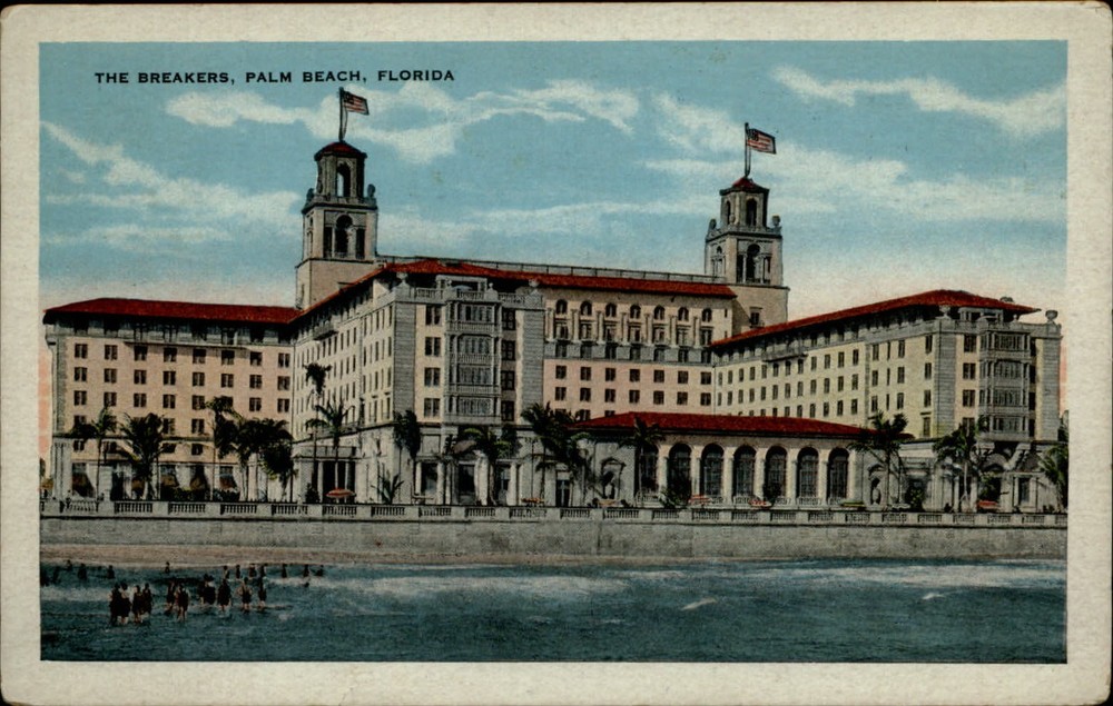Palm Beach Florida Breakers Hotel beach 1920s swimwear unused vintage postcard