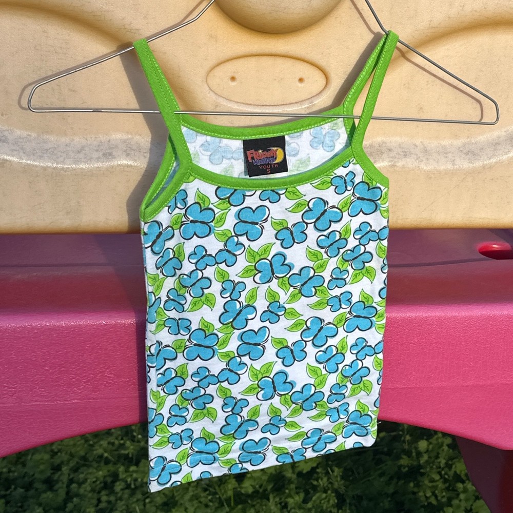 Y2K Girls Blue Green VTG Butterfly Tank Top Youth Size S Small Friday Nights