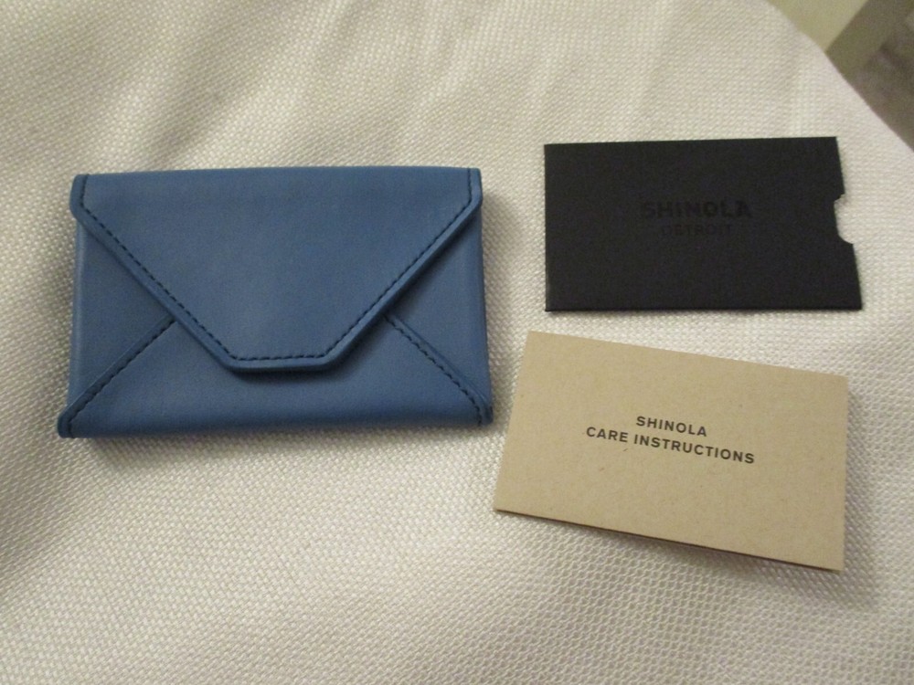 Shinola Detroit Genuine Leather Blue Snap Wallet 3x4.25 Inch USA Made