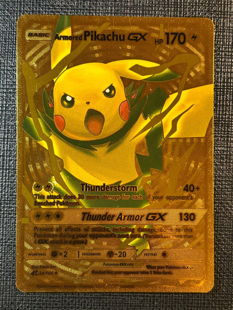Pokémon Armored Pikachu GX Gold Foil 24/100 NM Fan Art Card