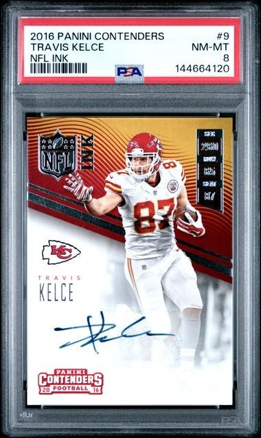 PSA 8 - 2016 Panini Contenders TRAVIS KELCE NFL Ink AUTO #9 Chiefs (4120)