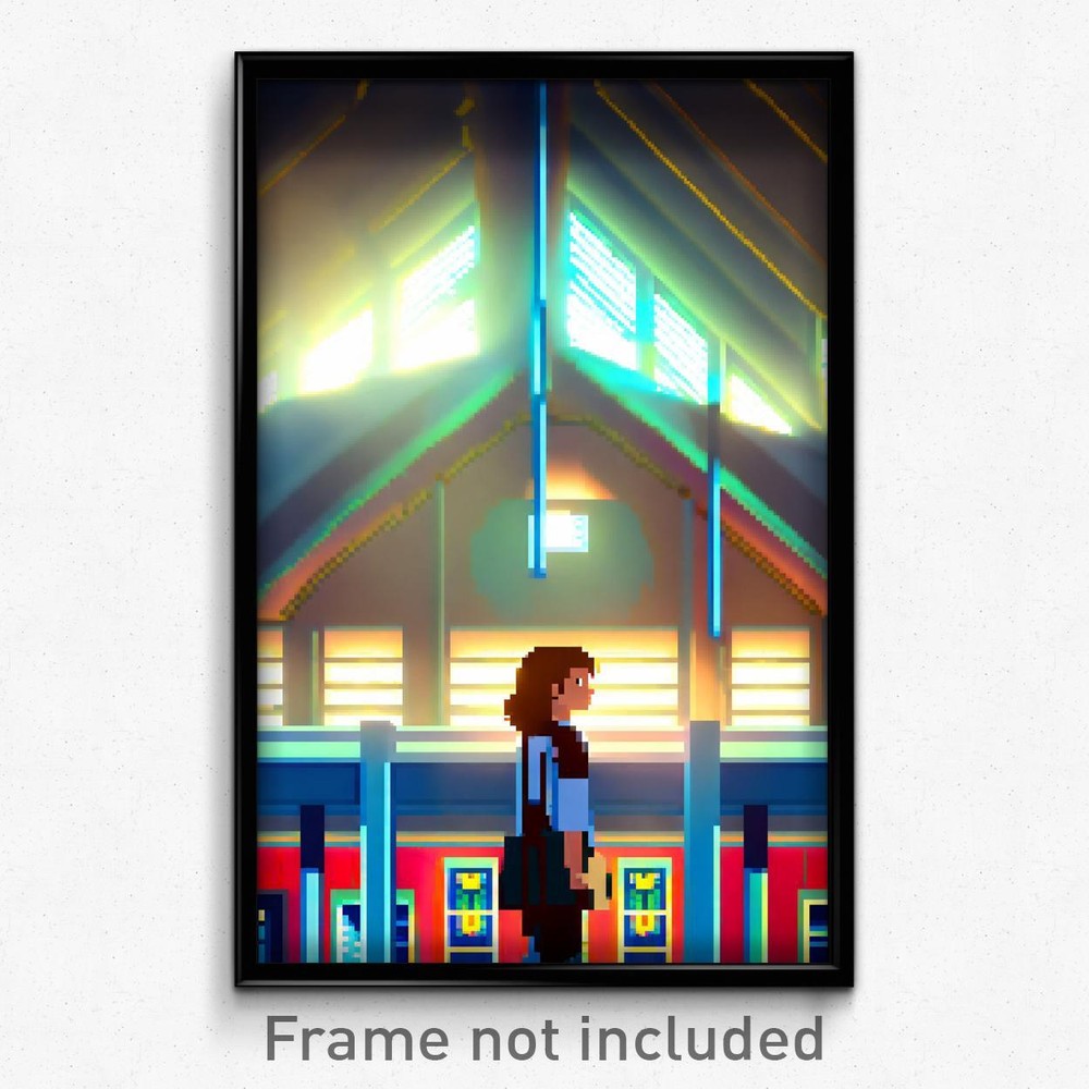 Pixel Art Poster - Fantastic School (8 Bit Psychedelic Trippy Video Game Print)
