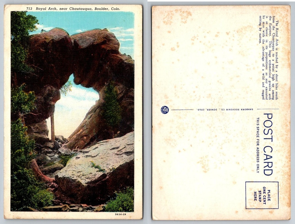 Royal Arch Chautauqua Boulder CO Postcard Natural Granite Arch Sanborn